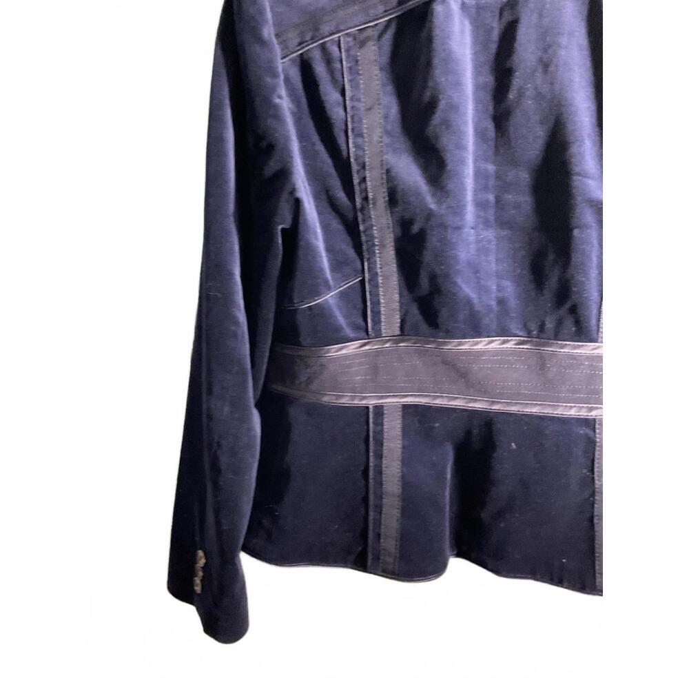 EnC Korean  Navy Blue Velour Blazer with Ribbon and faux leather detail Size S - Picture 10 of 14